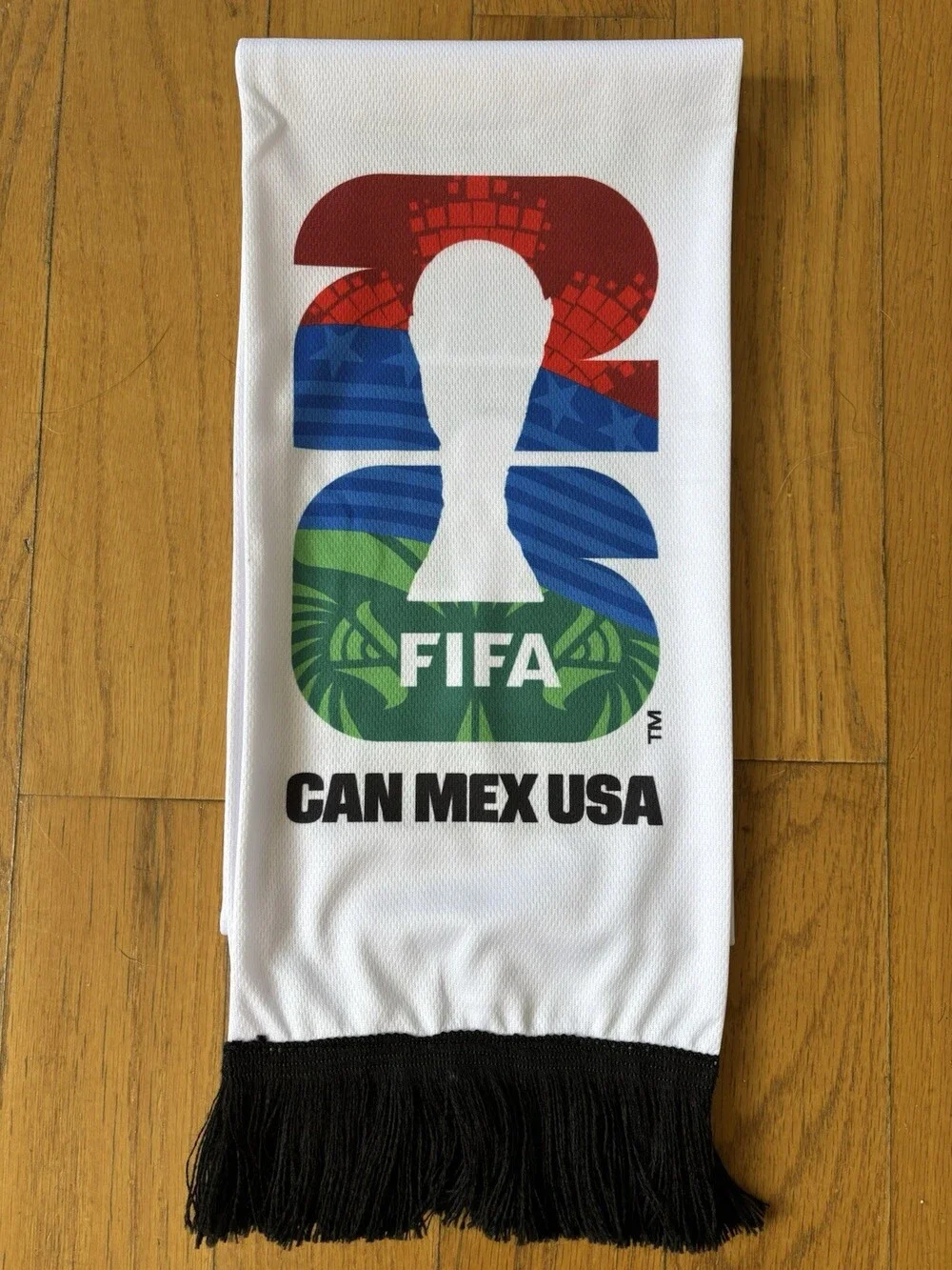 FIFA World Cup 2026 CAN MEX USA White Soccer Scarf Officially Licensed